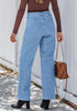 Medium Blue Trendy Wide Leg Jeans for women  Chic High Waisted Stretchy Button Front Denim Pants