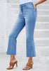 Medium Blue Women's High Waisted  Stretch Raw Hem Distressed Flare Denim Jeans Pants
