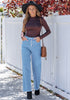 Medium Blue Trendy Wide Leg Jeans for women  Chic High Waisted Stretchy Button Front Denim Pants