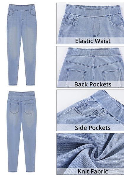 Seaside Blue Washed Women's Stretch Slim Jeans High Waist Versatile Fashion Jeans Trousers Jeans