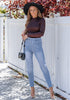 Seaside Blue Washed Women's Stretch Slim Jeans High Waist Versatile Fashion Jeans Trousers Jeans
