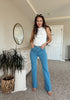 Airy Blue Women's Full Length High Waist Regular Fit Flare Jeans Slight Stretch