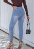 Seaside Blue Washed Women's Stretch Slim Jeans High Waist Versatile Fashion Jeans Trousers Jeans