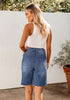 Bay Blue Relaxed Fit High Waisted Denim Bermuda Shorts Straight Leg Jeans