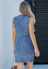 Reef Blue Women Sleeveless V Neck Button Down Frayed Hem Short Denim Dress