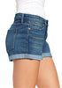 Vintage Medium BlueWomen's High Waisted Rolled Hem Distressed Jeans Ripped Denim Shorts