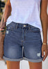 Women's Reef Blue High Waist Ripped Denim Shorts Rolled Hem Distressed Stretch Jeans