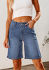 Bay Blue Relaxed Fit High Waisted Denim Bermuda Shorts Straight Leg Jeans