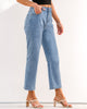 Lakeside Blue Women's High Waisted Straight Leg Jeans Kick Flare Denim Long Pants