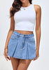 Cool Blue Women's High Waisted Denim Shorts Button Front Casual Denim Skorts With Pocket