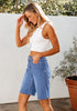 Medium Blue Relaxed Fit High Waisted Denim Bermuda Shorts Straight Leg Jeans