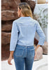 Cool Blue Women's Trendy 3/4 Sleeve Button Down Crop Top Denim Jacket Shirt Tie