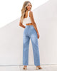 Lakeside Blue Women's High Waisted Denim Crossover Baggy Staright Leg Jeans Pants