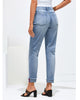 Blue Mist Women's High Waisted Straight Leg Jeans Cuffed Raw Hem Denim Jeans Pants