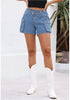 Cool Blue Women's High Waisted Denim Shorts Straight Leg Stretch Crossover Waist