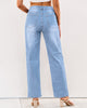 Lakeside Blue Women's High Waisted Denim Crossover Baggy Staright Leg Jeans Pants