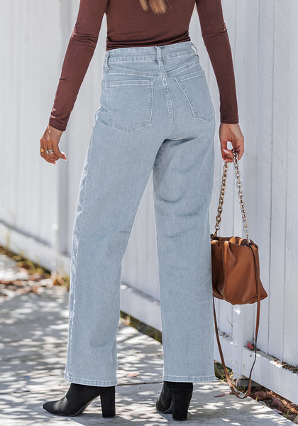 Lennox Blue Trendy Wide Leg Jeans for women  Chic High Waisted Stretchy Button Front Denim Pants