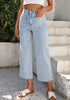 Vintage Light Wash Women's High Waist Denim Wide Legs Jeans Pants With Front pockets