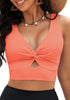 LookbookStore Tankini Tops for Women Cut Out Long Bikini Top Twist Knot Padded Adjustable Swimsuit Tops Only Resort Wear