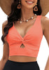LookbookStore Tankini Tops for Women Cut Out Long Bikini Top Twist Knot Padded Adjustable Swimsuit Tops Only Resort Wear
