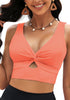 LookbookStore Tankini Tops for Women Cut Out Long Bikini Top Twist Knot Padded Adjustable Swimsuit Tops Only Resort Wear