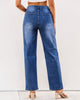 Classic Blue Women's High Waisted Denim Crossover Baggy Staright Leg Jeans Pants