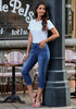 Classic Blue Women's High Waisted Straight Leg Denim Jeans Pockets Casual Capri Pants