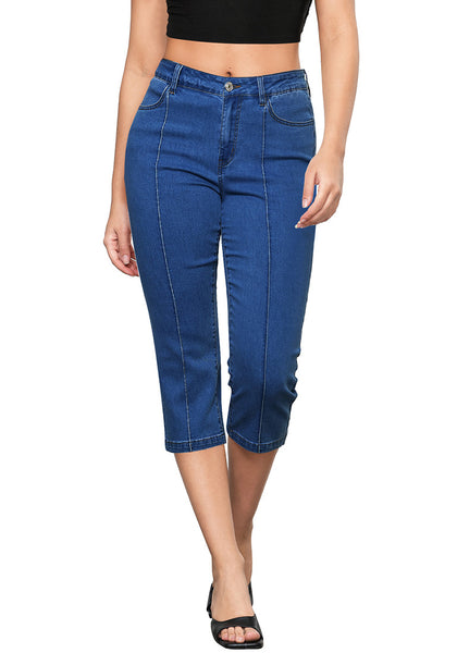 Medium Blue Women's Casual  Denim  Slim Capri Jeans Fashion Clothing