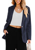 Navy Blue Women's Business Casual Pocket Notched Lapels Blazer Long Rolled Up Sleeve Blazer