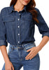 Indigo Dark Blue Women's Long Sleeve Shirt Button Front Western-inspired Urban Streetwear Denim Blouse Top