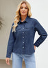 Indigo Dark Blue Women's Long Sleeve Shirt Button Front Western-inspired Urban Streetwear Denim Blouse Top