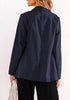 Navy Blue Women's Business Casual Pocket Notched Lapels Blazer Long Rolled Up Sleeve Blazer