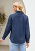 Indigo Dark Blue Women's Long Sleeve Shirt Button Front Western-inspired Urban Streetwear Denim Blouse Top