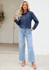 Indigo Dark Blue Women's Long Sleeve Shirt Button Front Western-inspired Urban Streetwear Denim Blouse Top