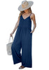 Navy Blue Women's Wide Leg Sleeveless Jumpsuits Loose Fit Spaghetti Strap Jumpsuit with Pockets