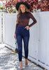 Darkness Blue Washed Women's Stretch Slim Jeans High Waist Versatile Fashion Jeans Trousers Jeans