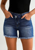 Nightfall Blue Women's High Waisted Denim Jeans Shorts Frayed Raw Hem Crossover Waist Casual Summer Shorts