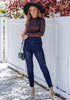 Darkness Blue Washed Women's Stretch Slim Jeans High Waist Versatile Fashion Jeans Trousers Jeans