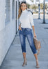 Classic Blue Women's Capri Pants High Waisted Ripped Denim Skinny Jeans