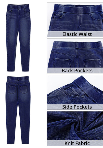 Darkness Blue Washed Women's Stretch Slim Jeans High Waist Versatile Fashion Jeans Trousers Jeans