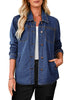 Nightfall Blue Denim Jackets for Women Trendy Long Sleeve Button Down Shirt Jacket  with Pocket