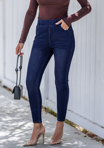 Darkness Blue Washed Women's Stretch Slim Jeans High Waist Versatile Fashion Jeans Trousers Jeans