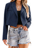 Navy Blue Women's Cropped Business Casual Blazers Lapel Work Office Jackets