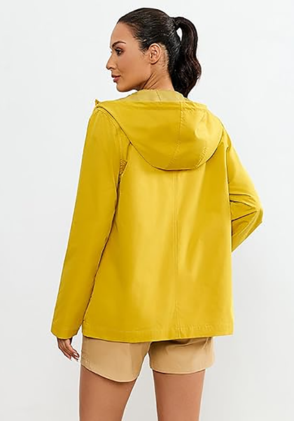 LookbookStore Women's Gold Yellow Waterproof Lightweight Rain Jacket, Adjustable Hood Windbreaker Rain Coat for Hiking & Travel