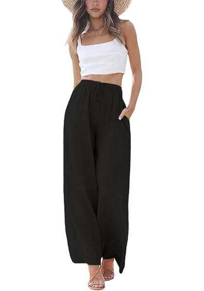 Relaxed Fit High Waisted Elastic Waist Wide Leg Drawstring Pocket Pant