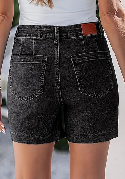 LookbookStore Women's Washed Black High Waist Stretchy Denim Shorts, 5 Inch Inseam Trendy Summer Casual Jean Jorts with Pockets