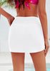 White Women's High Waisted Drawstring Partially Lined Swimwear Skirts