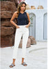 Ivory White Women's High Waisted Straight Leg Jeans Cuffed Raw Hem Denim Jeans Pants