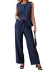 Navy Blue Women's Sleeveless Wide Leg Vest Blazer Pant Set