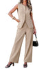 Beige Women's Sleeveless Wide Leg Vest Blazer Pant Set
